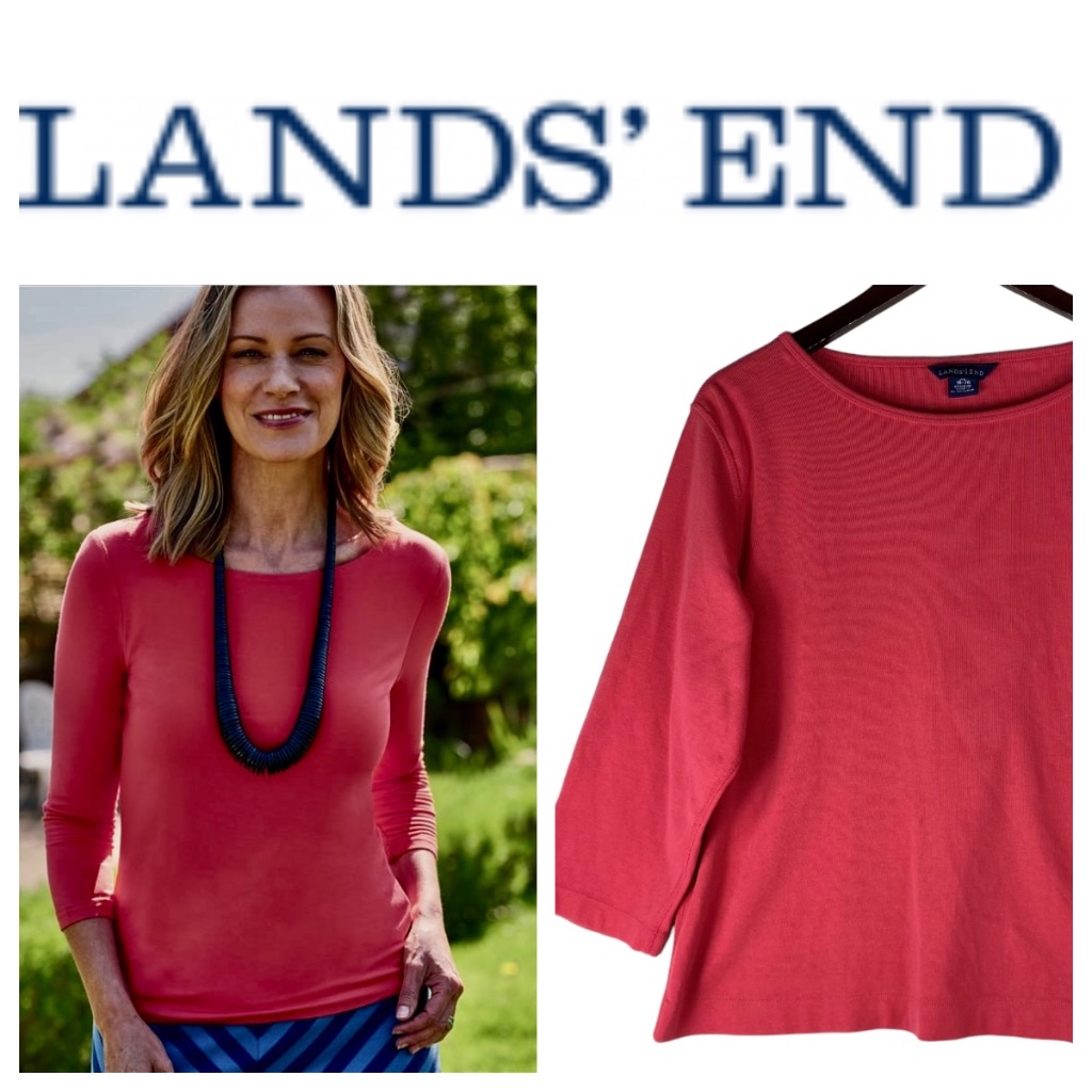 Lands End Sz Xl 1x 18 20 Top Shirt Tunic Coral Pink Boatneck Career Casual